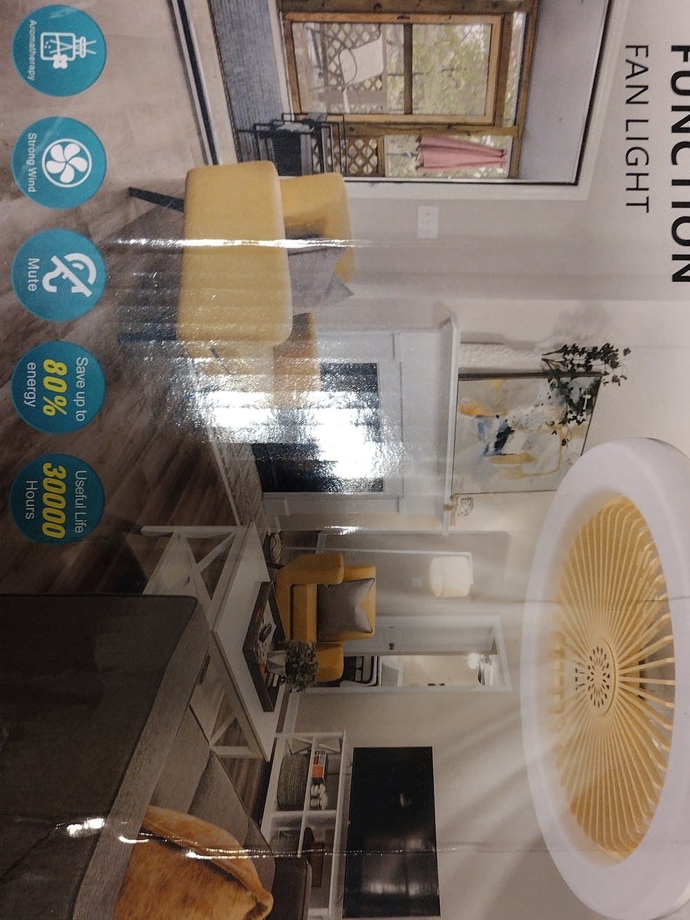 Modern White Ceiling Fan Light with Yellow Accent